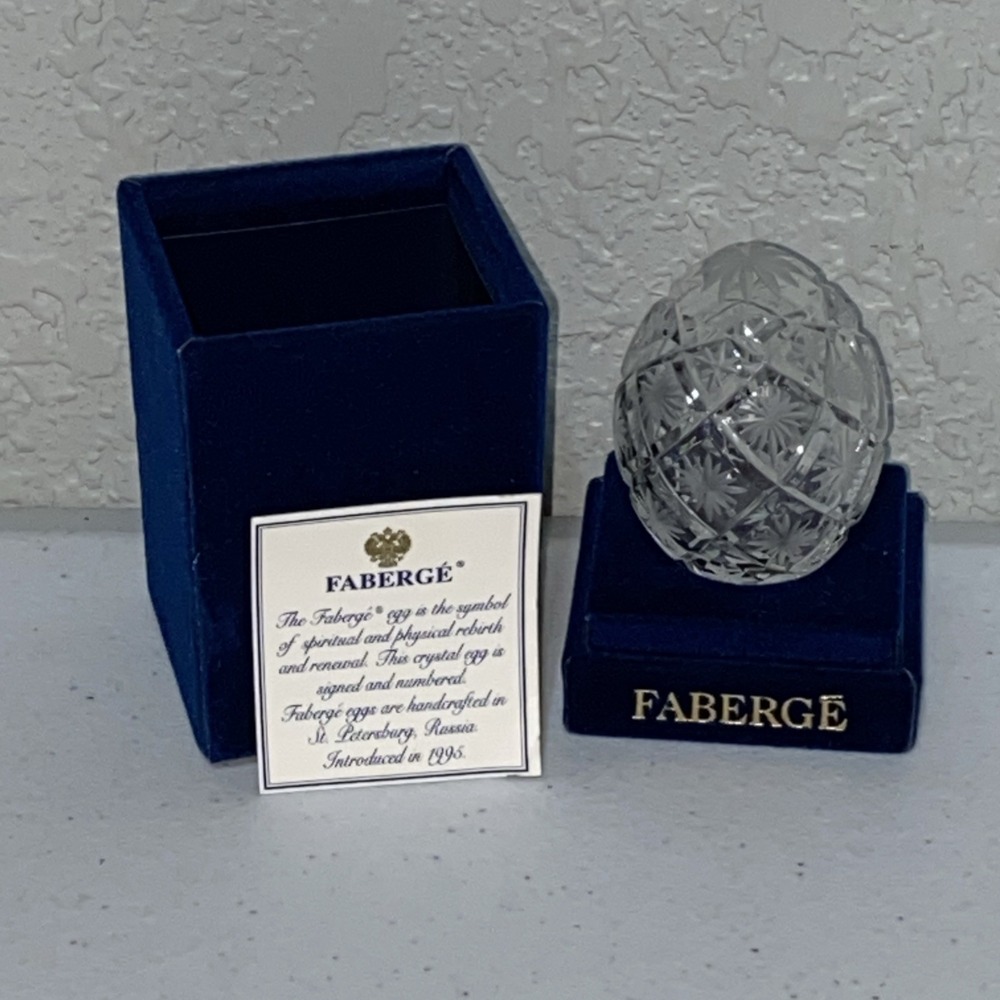 VTG Faberge Etched Crystal Easter Egg Figurine Numbered Signed Blue Velvet Box